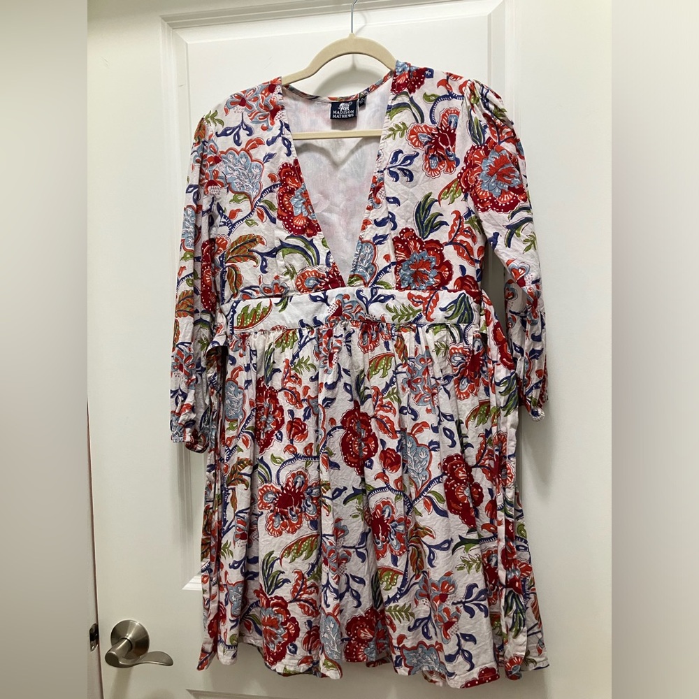 Madison Mathews block print mini dress